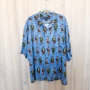 VTG Guy Buffett Mens Silk Shirt Size XL Blue Golf Novelty Short Sleeve Old Money